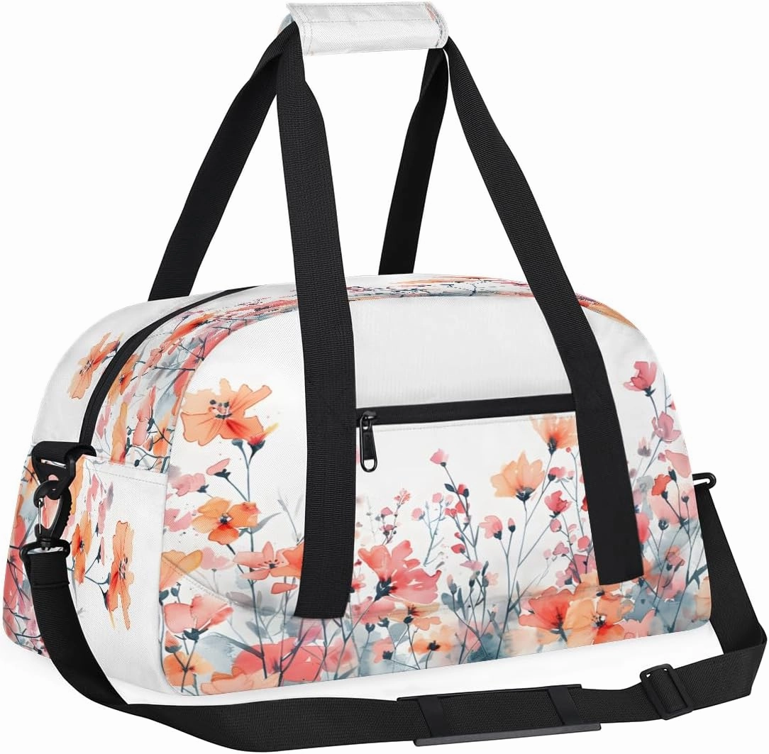 Garden Flowers Kids Overnighter Duffel Bags for Boys, Carry-On Size Sports Gym Bag with Front Zipper Pocket for School Practice or Overnight Travel Weekender Sleepover Tote Bag