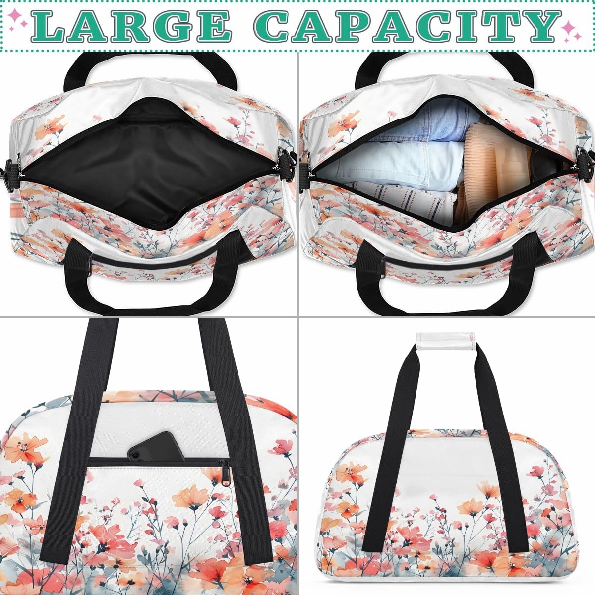 Garden Flowers Kids Overnighter Duffel Bags for Boys, Carry-On Size Sports Gym Bag with Front Zipper Pocket for School Practice or Overnight Travel Weekender Sleepover Tote Bag