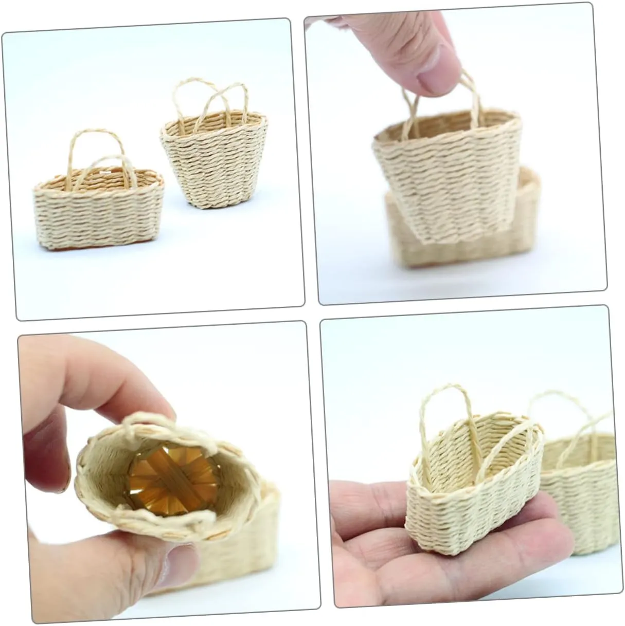 Garneck 5sets 2pcs Miniature Woven Basket for Doll House Decor Compact Furniture Accessories Long for Mini House Decoration and Photo Props 2pcs*5