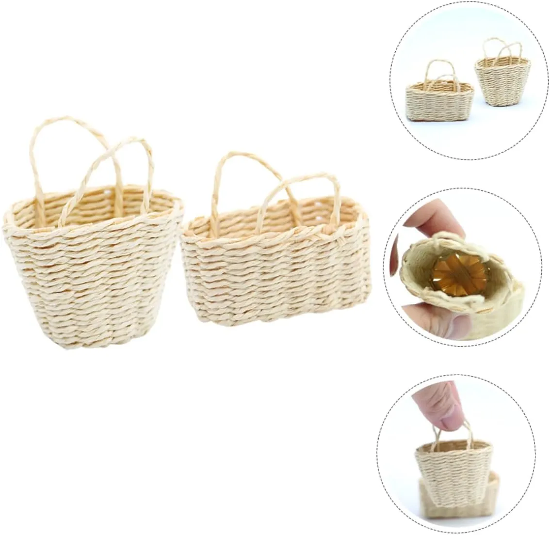 Garneck 5sets 2pcs Miniature Woven Basket for Doll House Decor Compact Furniture Accessories Long for Mini House Decoration and Photo Props 2pcs*5