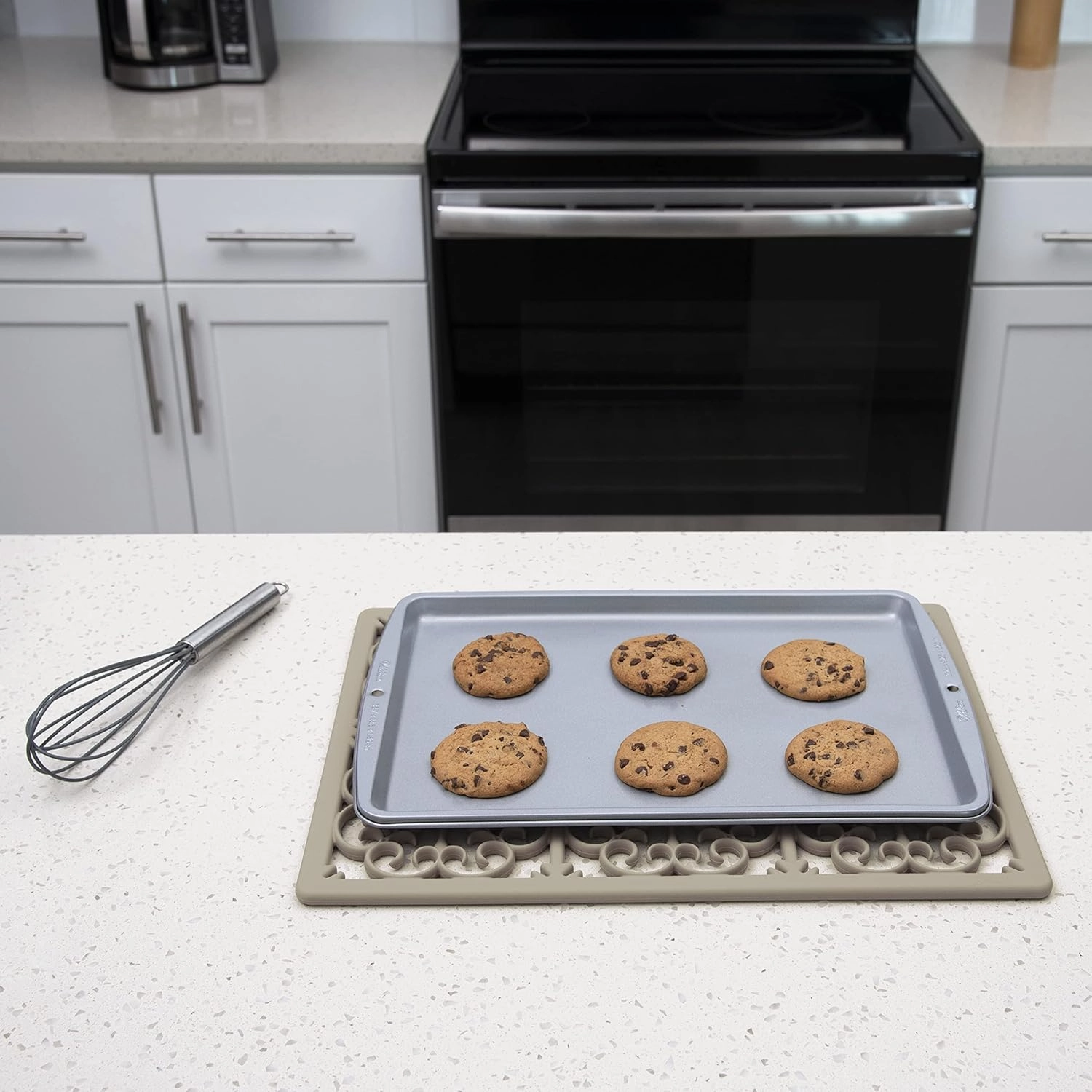 GASARÉ, Extra Large, Thick, Silicone Trivet for Hot Dishes, Pots, and Pans, Heat Resistant Mat for Countertop, Hot Pad for Kitchen, Easy to Clean, 16 x 12 x 3/8 Inches, Taupe