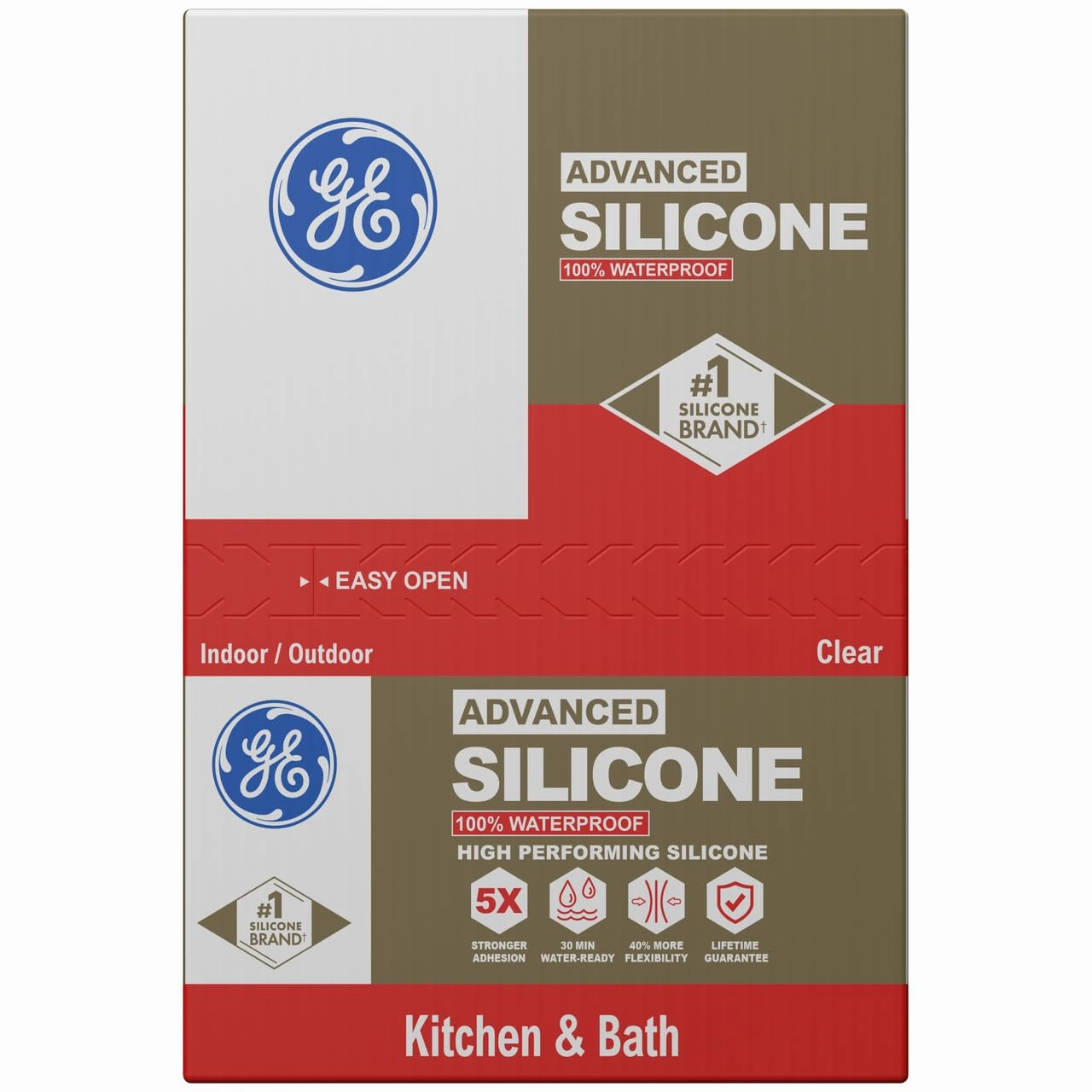 GE Advanced Silicone Caulk for Kitchen & Bathroom - 100% Waterproof Silicone Sealant, 5X Stronger Adhesion, Shrink & Crack Proof - 10 oz Cartridge, Clear, Pack of 12