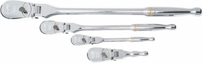 GEARWRENCH 4 Piece 1/4", 3/8" & 1/2" Drive 90 Tooth Full Polish Flex-Head RATCHET Set - 81230T, Multicolored