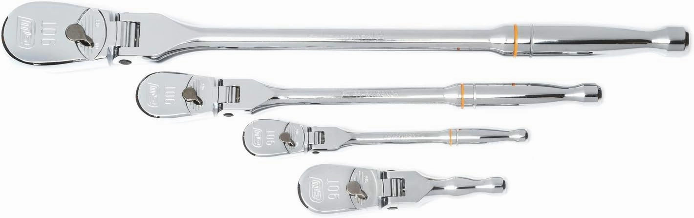 GEARWRENCH 4 Piece 1/4", 3/8" & 1/2" Drive 90 Tooth Full Polish Flex-Head RATCHET Set - 81230T, Multicolored