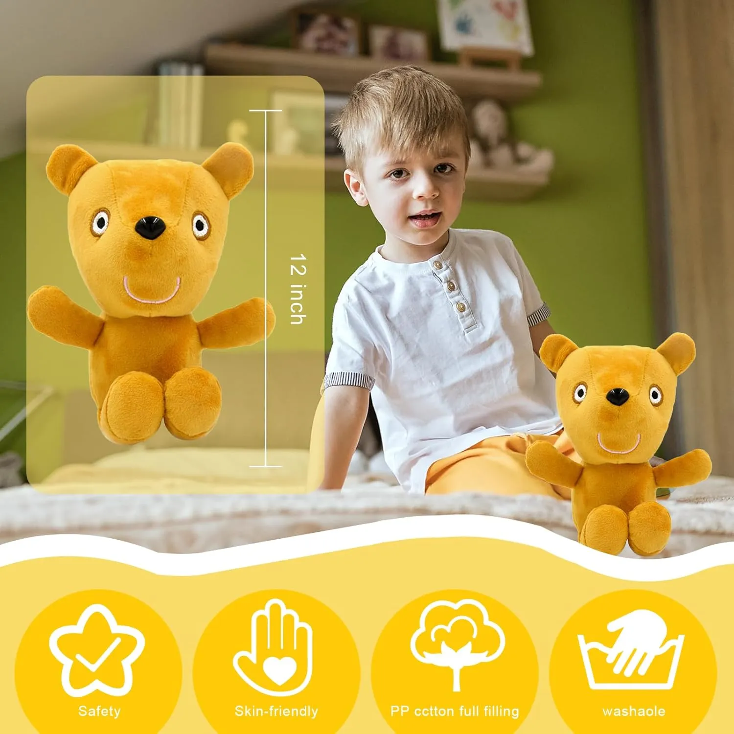 George Dinosaur Plush Stuffed Cartoon Dinosaur Doll Toys, Teddy Bear Plush Toys 12” (Yellow)