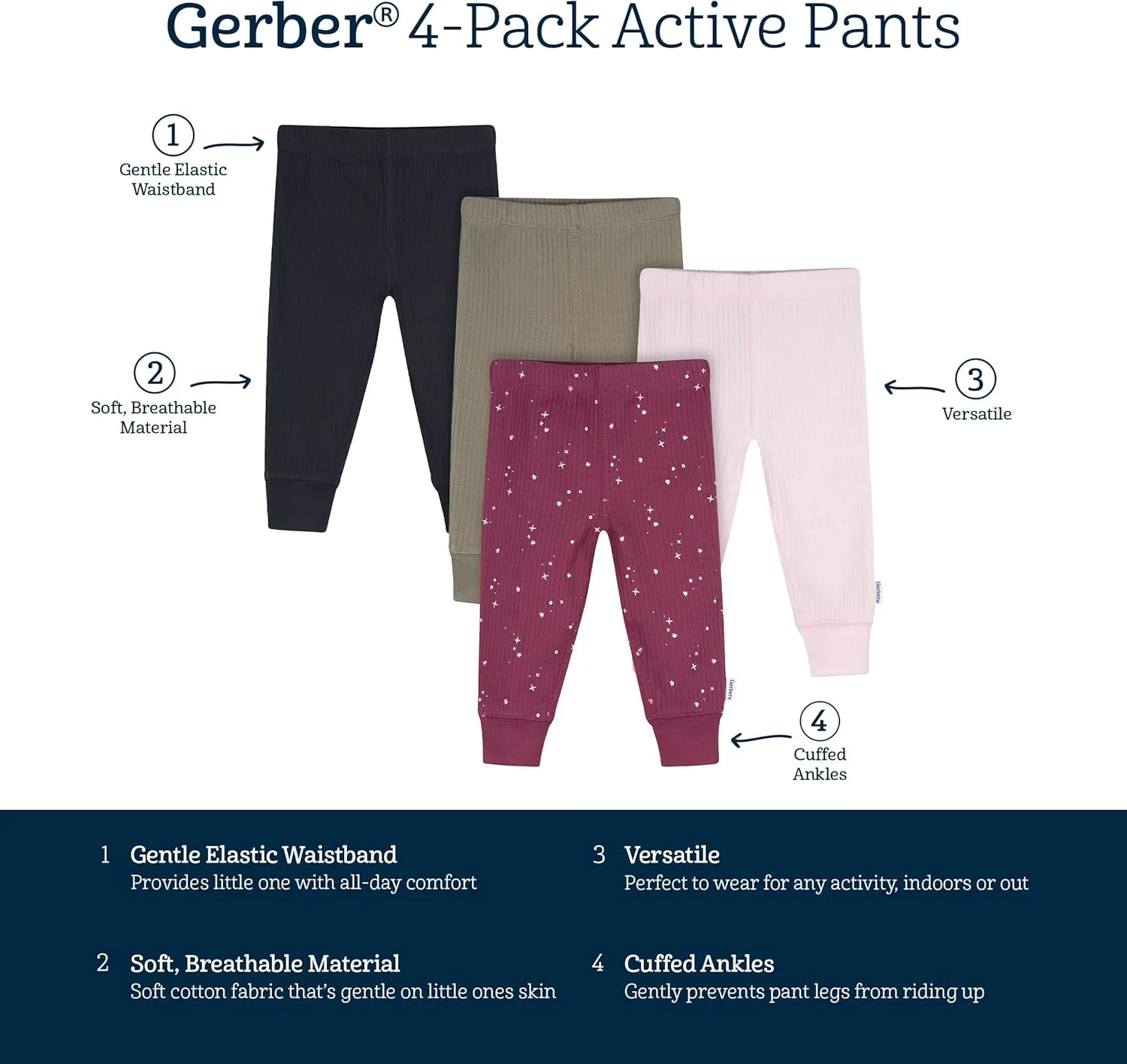 Gerber Baby Girls' Multi-Pack Active Pants Set