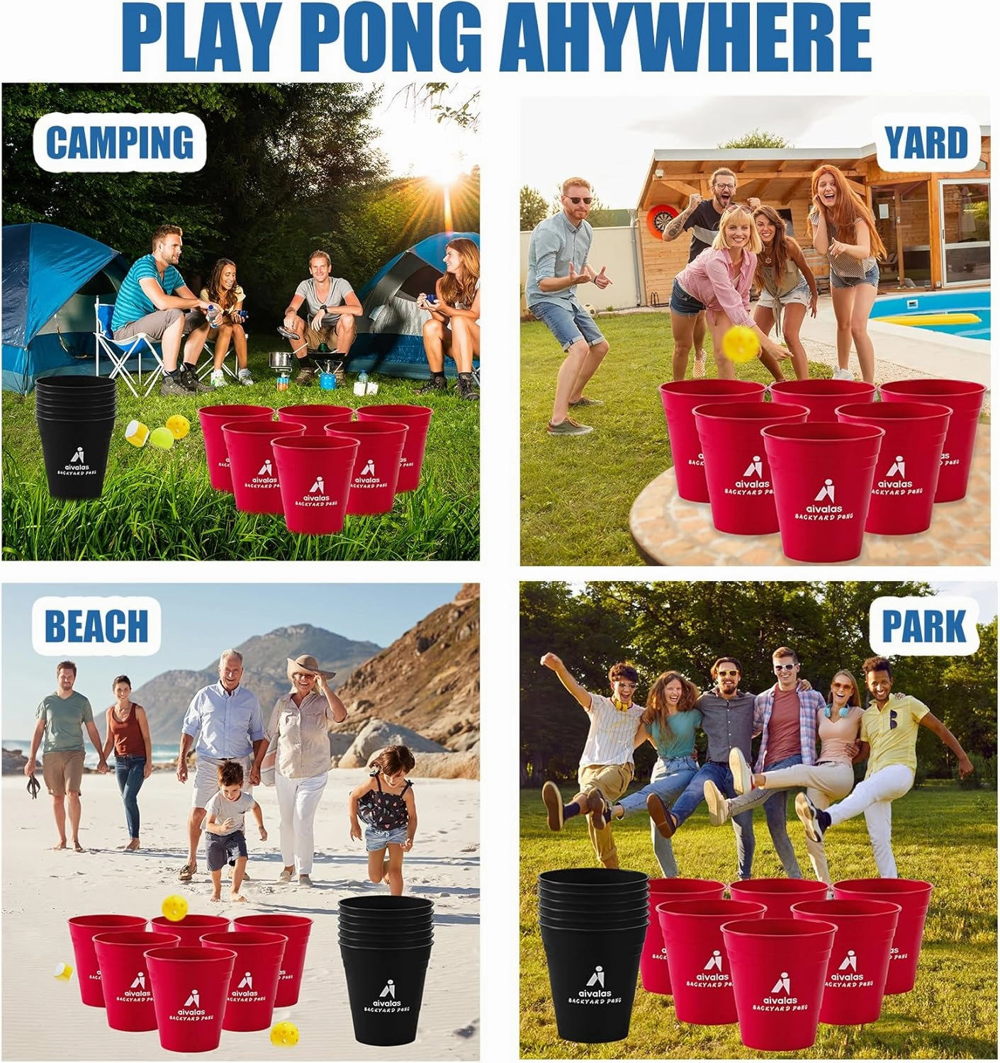 Giant Yard Pong Outdoor Games Set,Giant Yard Pong for Adults and Family with XL Size Buckets, Ring Toss Games for Kids Adult with Carrying Bag, Toss Games for Family Party, Camping, Backyard