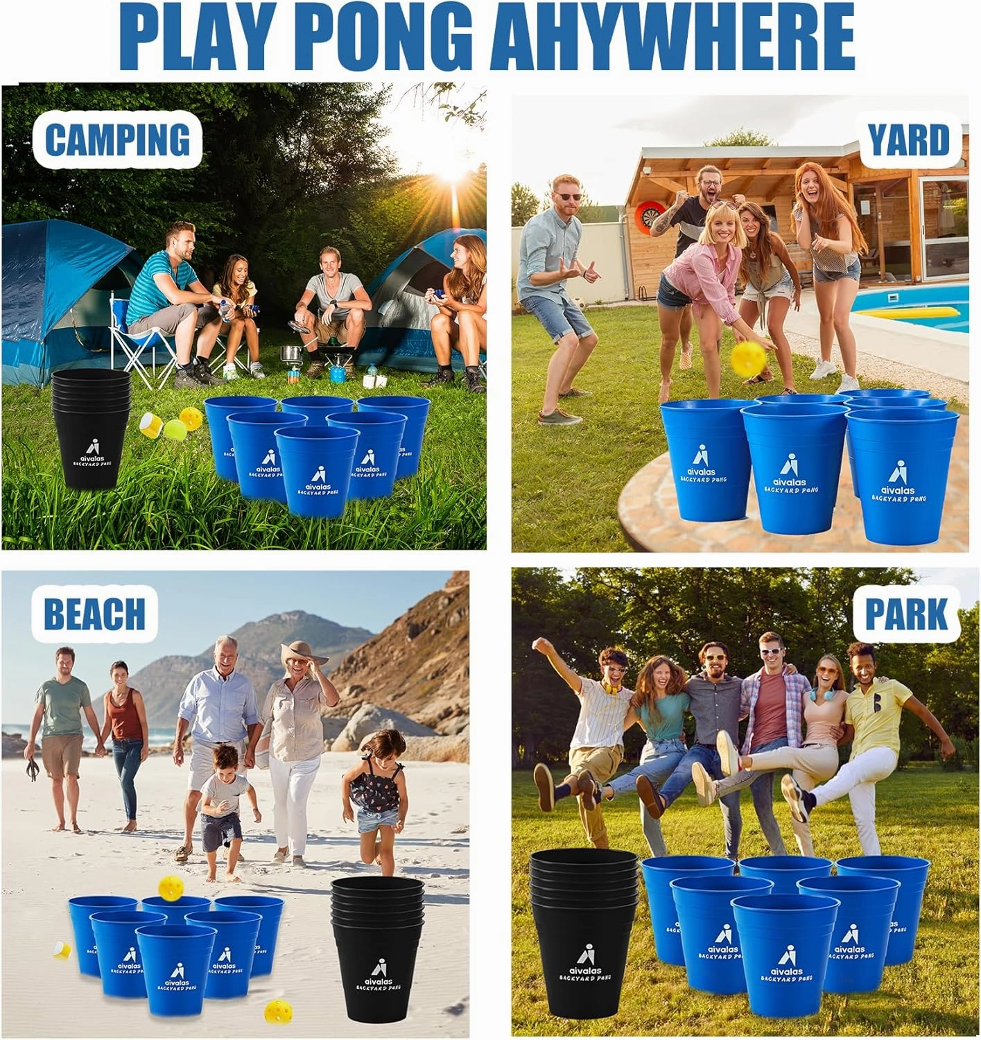 Giant Yard Pong Outdoor Games Set,Giant Yard Pong for Adults and Family with XL Size Buckets, Ring Toss Games for Kids Adult with Carrying Bag, Toss Games for Family Party, Camping, Backyard