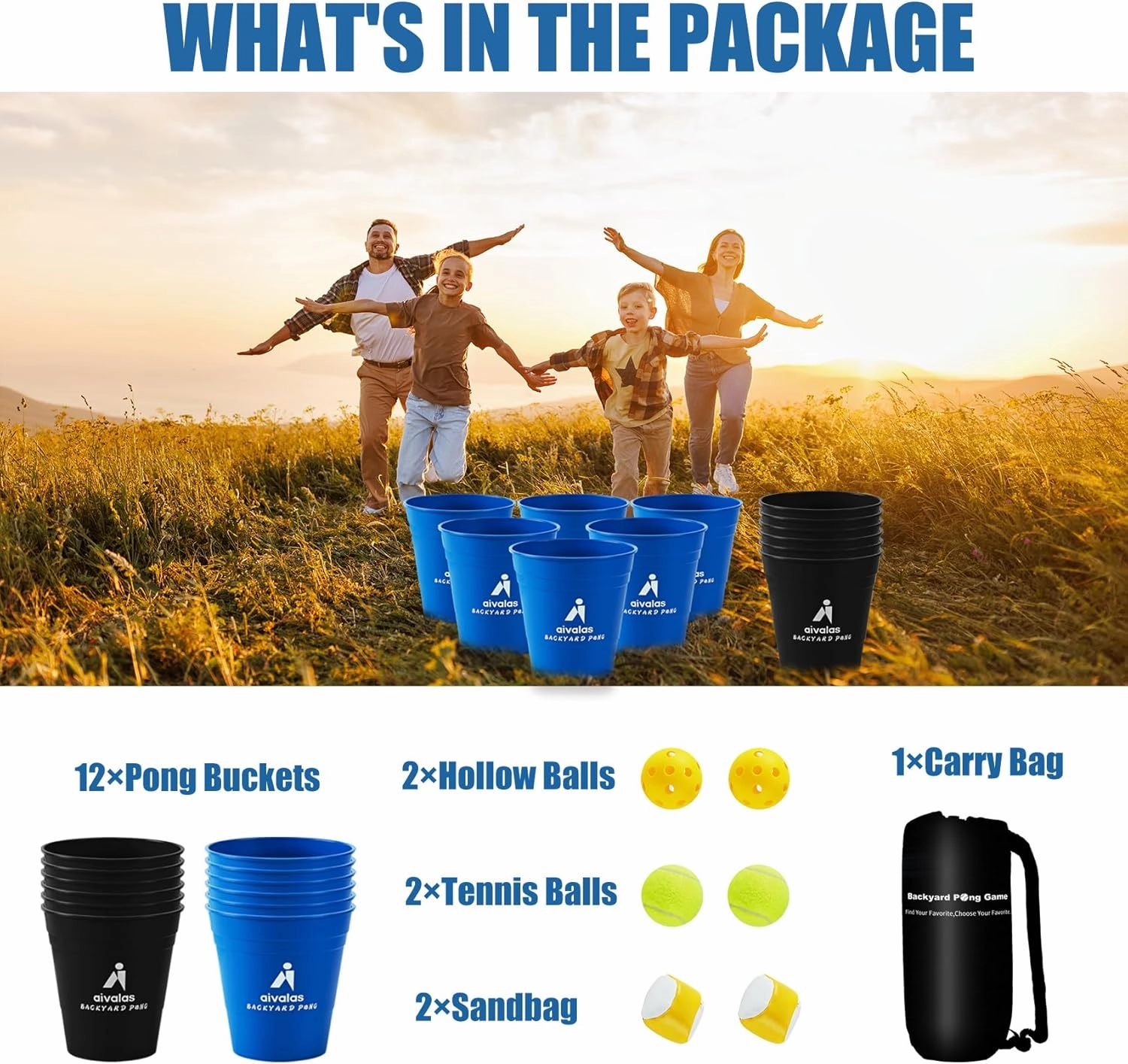 Giant Yard Pong Outdoor Games Set,Giant Yard Pong for Adults and Family with XL Size Buckets, Ring Toss Games for Kids Adult with Carrying Bag, Toss Games for Family Party, Camping, Backyard