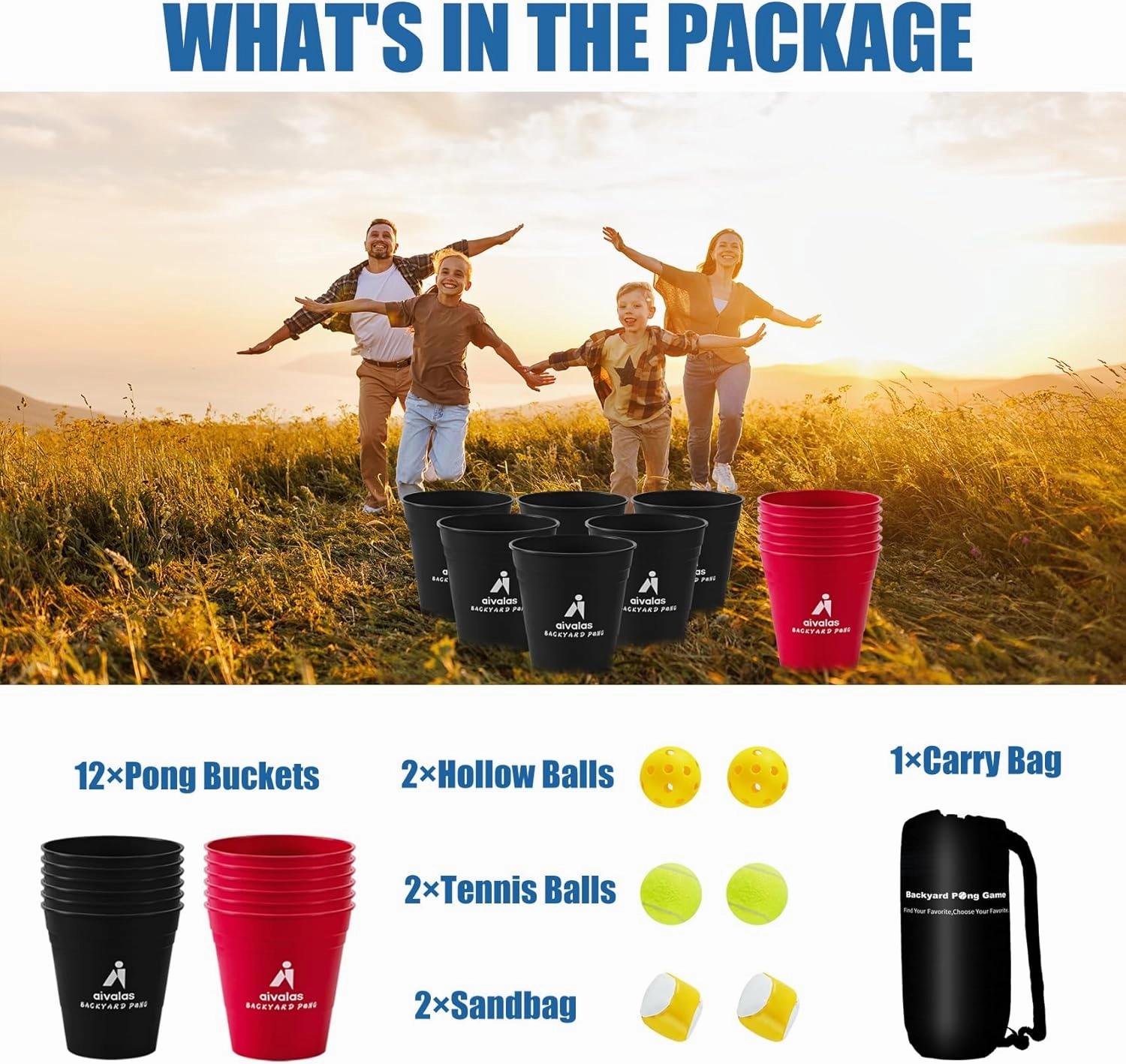 Giant Yard Pong Outdoor Games Set,Giant Yard Pong for Adults and Family with XL Size Buckets, Ring Toss Games for Kids Adult with Carrying Bag, Toss Games for Family Party, Camping, Backyard