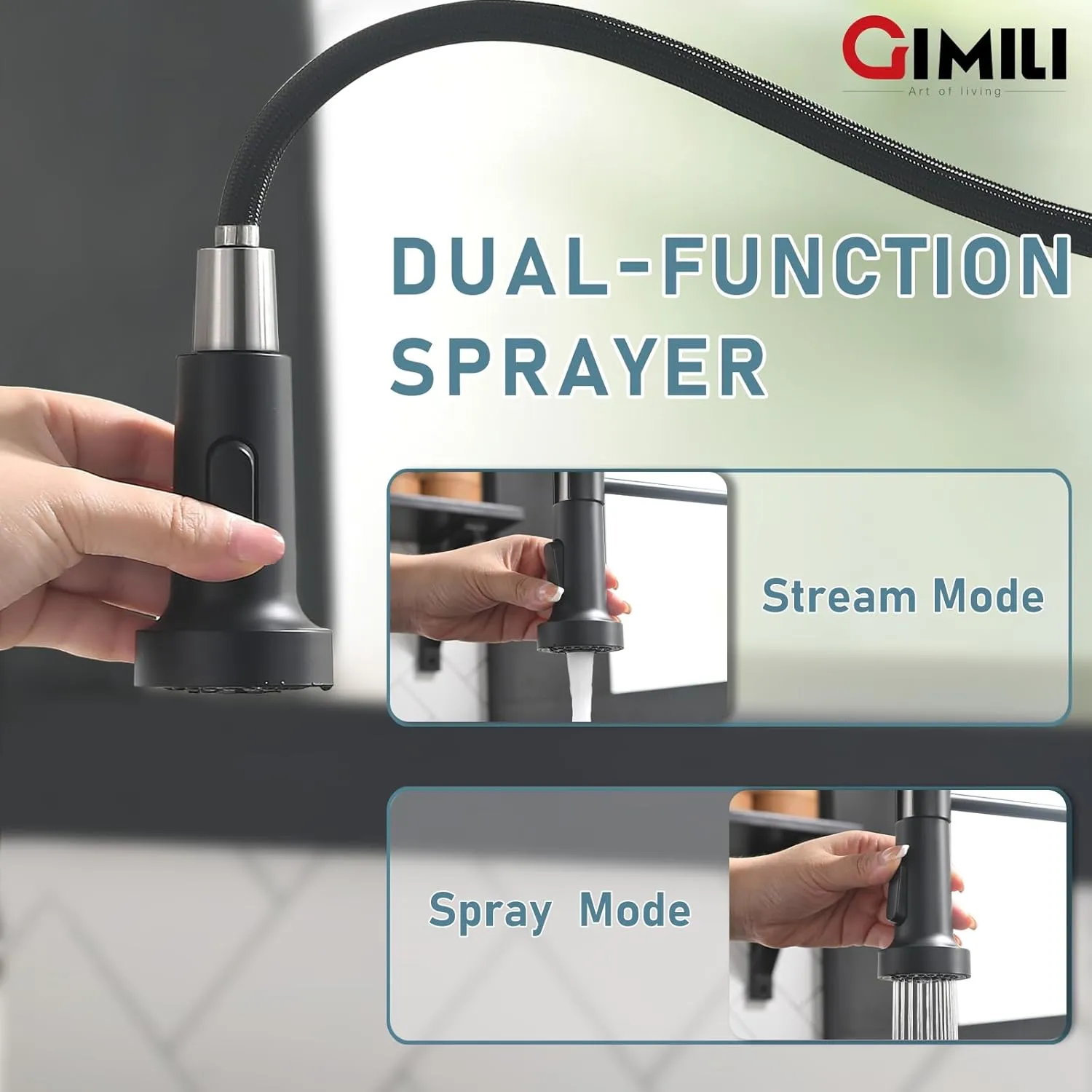 GIMILI Black and Gold Kitchen Faucet with Soap Dispenser Commercial Single Handle Spring Brushed Nickel Pull Out Kitchen Sink Faucets with Pull Down Sprayer