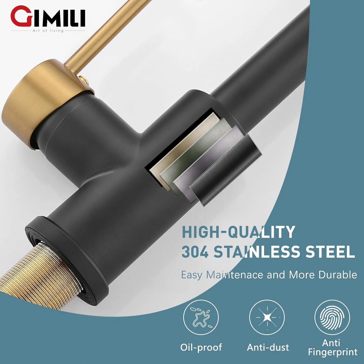GIMILI Black and Gold Kitchen Faucet with Soap Dispenser Commercial Single Handle Spring Brushed Nickel Pull Out Kitchen Sink Faucets with Pull Down Sprayer
