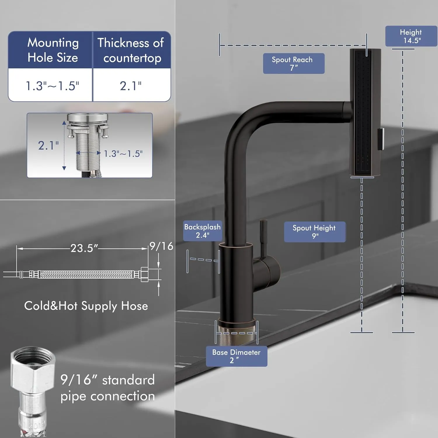 GIMILI Oil Rubbed Bronze Kitchen Faucet with Pull Down Sprayer Single Hole Handle Sink Faucets Commercial Modern Faucets for Pull Down Sprayer Kitchen Sinks