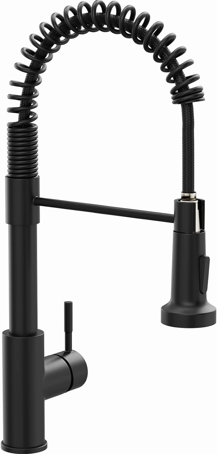 GIMILI Black Kitchen Faucet with Pull Down Sprayer Single Hole Spring Kitchen Sink Faucet, Suitable for Farmhouses, RV, Utility Laundry Room, Outdoor, and Campers. Llave para fregadero de cocina