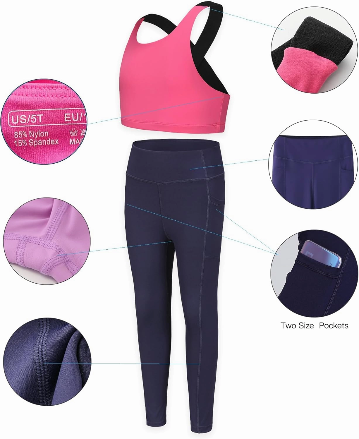 Girls Yoga Leggings Girls Athletic Leggings Training Bras Set Kids Gym Crop Tank Top Activewear Set for 5-13Years