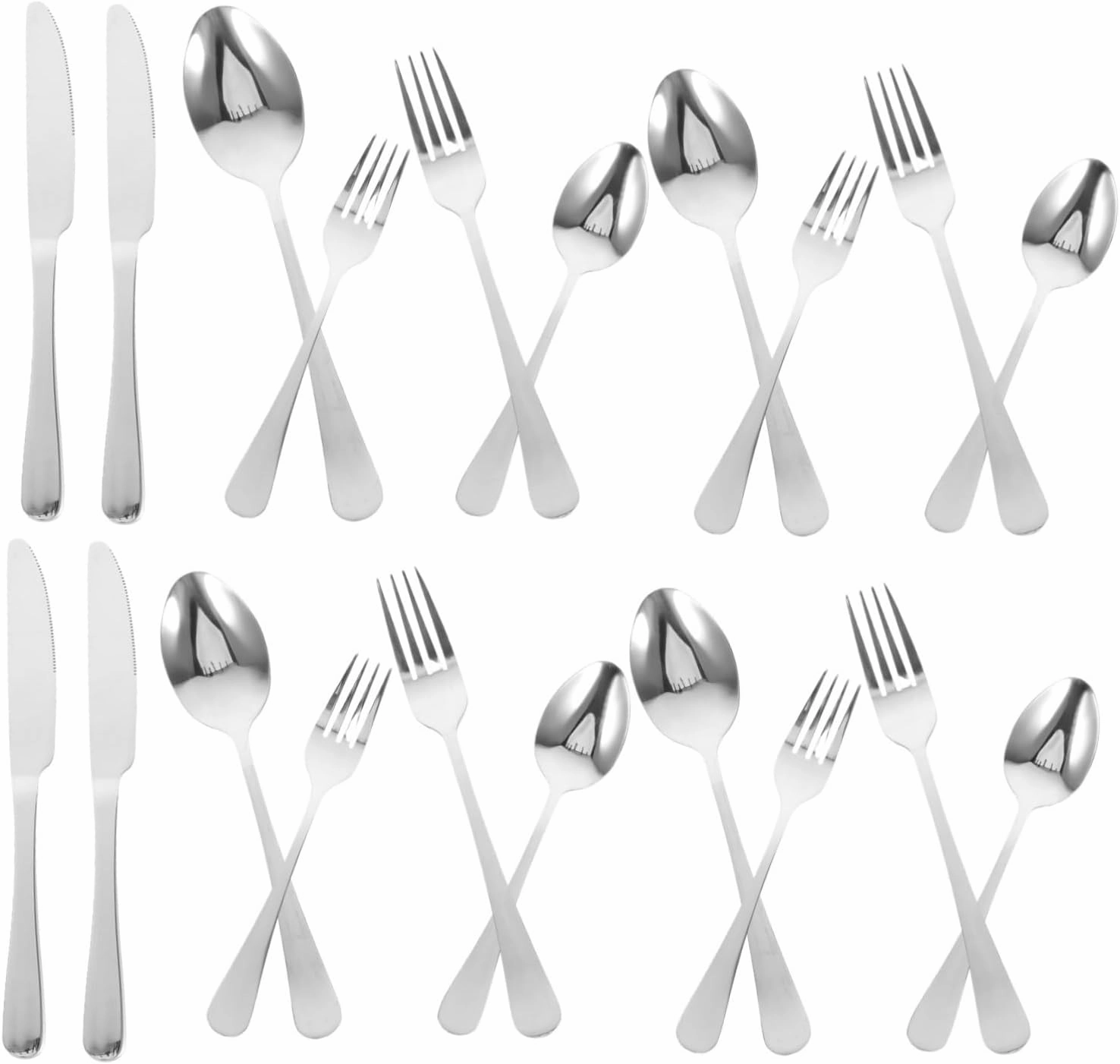 GLEAVI 20pc White Silverware Set Kitchen Dining Utensils Set Stainless Steel Cutlery Forks Knives Spoons Tea Spoons Party Silverware