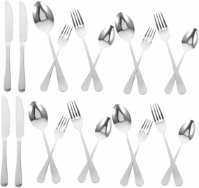 GLEAVI 20pc White Silverware Set Kitchen Dining Utensils Set Stainless Steel Cutlery Forks Knives Spoons Tea Spoons Party Silverware