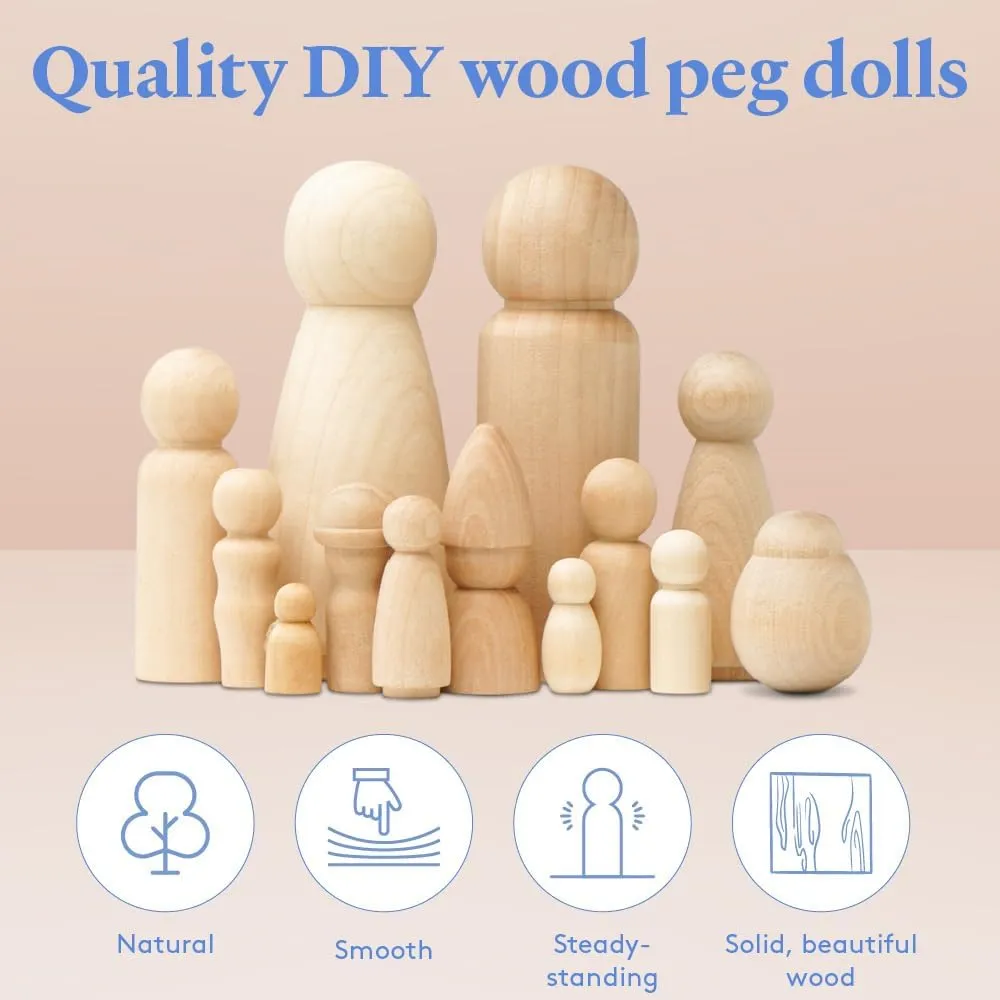 Gnome Wood Peg Dolls Unfinished 2-3/4 inch, Pack of 50 Peg People for Crafting, Miniature Figures & Small World Play, by Woodpeckers