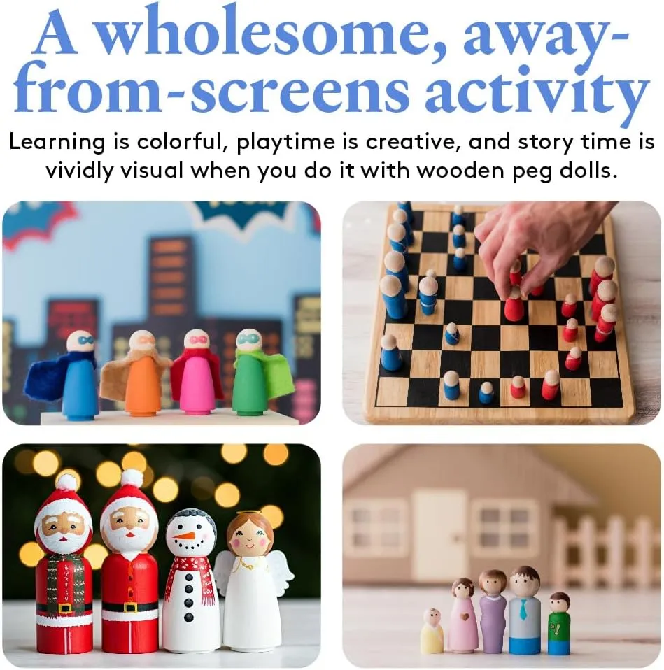 Gnome Wood Peg Dolls Unfinished 2-3/4 inch, Pack of 50 Peg People for Crafting, Miniature Figures & Small World Play, by Woodpeckers