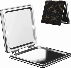 Golden Dragonflies Black Women Mini Cosmetic Mirror Folding Portable Pocket Makeup Mirror