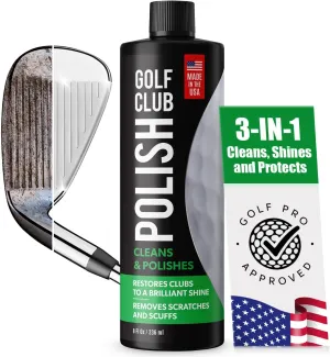 Golf Club Polish - Made In The USA Instant Golf Club Cleaner and Golf Club Scratch Remover - Cream Golf Club Polishing Kit / Golf Club Cleaning Kit - 8 oz of Metal Polish Compound - Golf Accessories