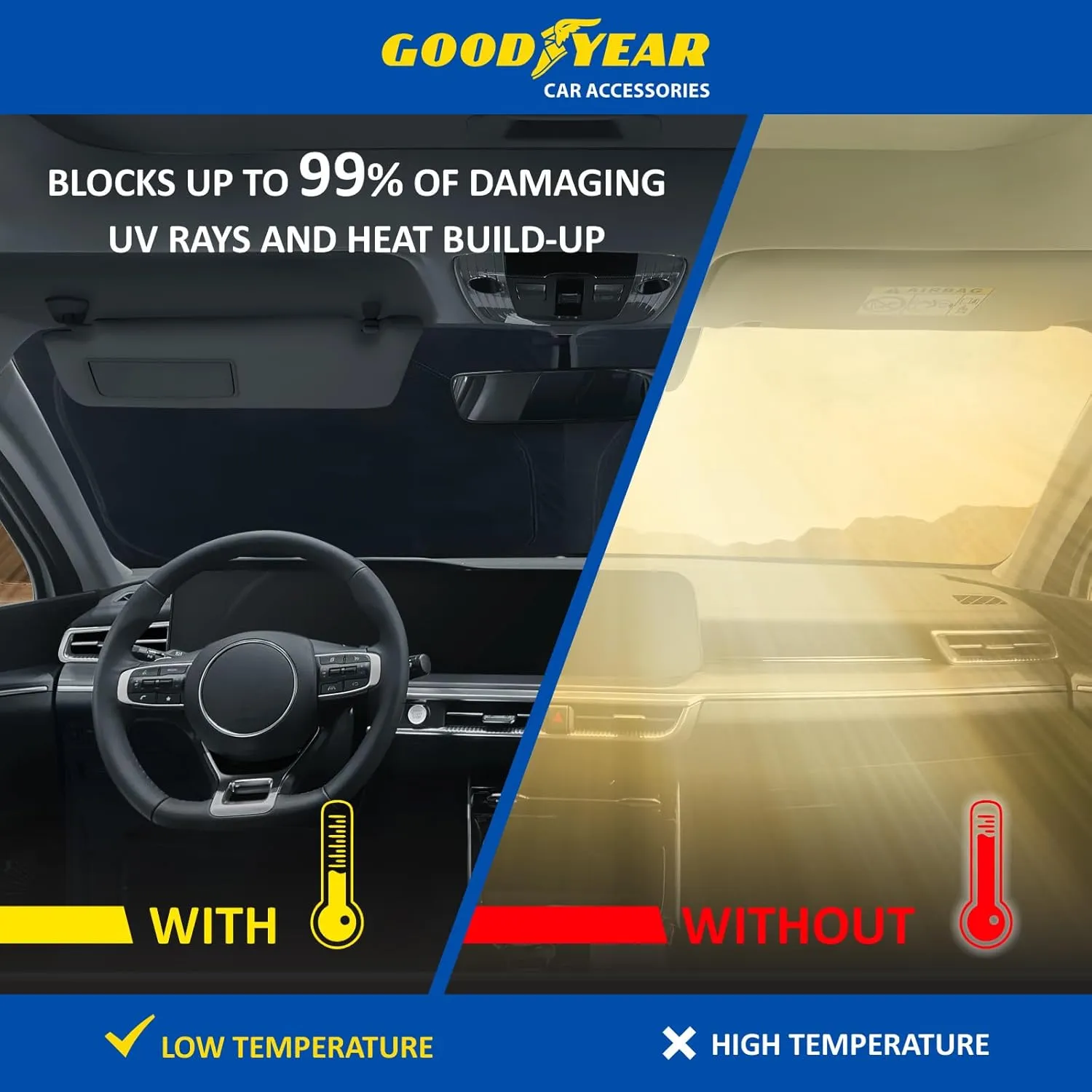 Goodyear Foldable Windshield Sunshade for Mitsubishi Outlander Sport 2011-2025, Car Accessories, Sunshade Cover, Sun Shade Car Windshield, Window Sun Blocker - GY008263