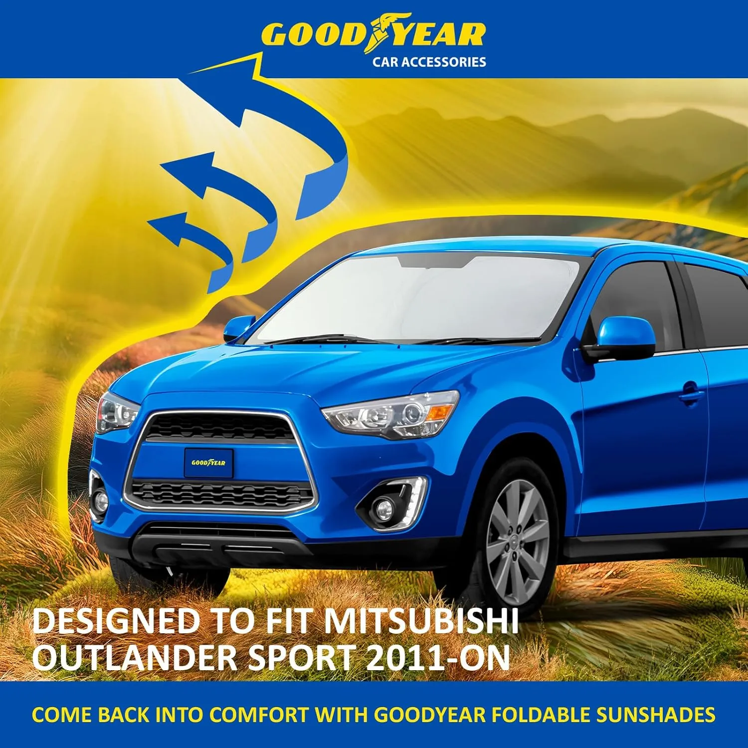 Goodyear Foldable Windshield Sunshade for Mitsubishi Outlander Sport 2011-2025, Car Accessories, Sunshade Cover, Sun Shade Car Windshield, Window Sun Blocker - GY008263