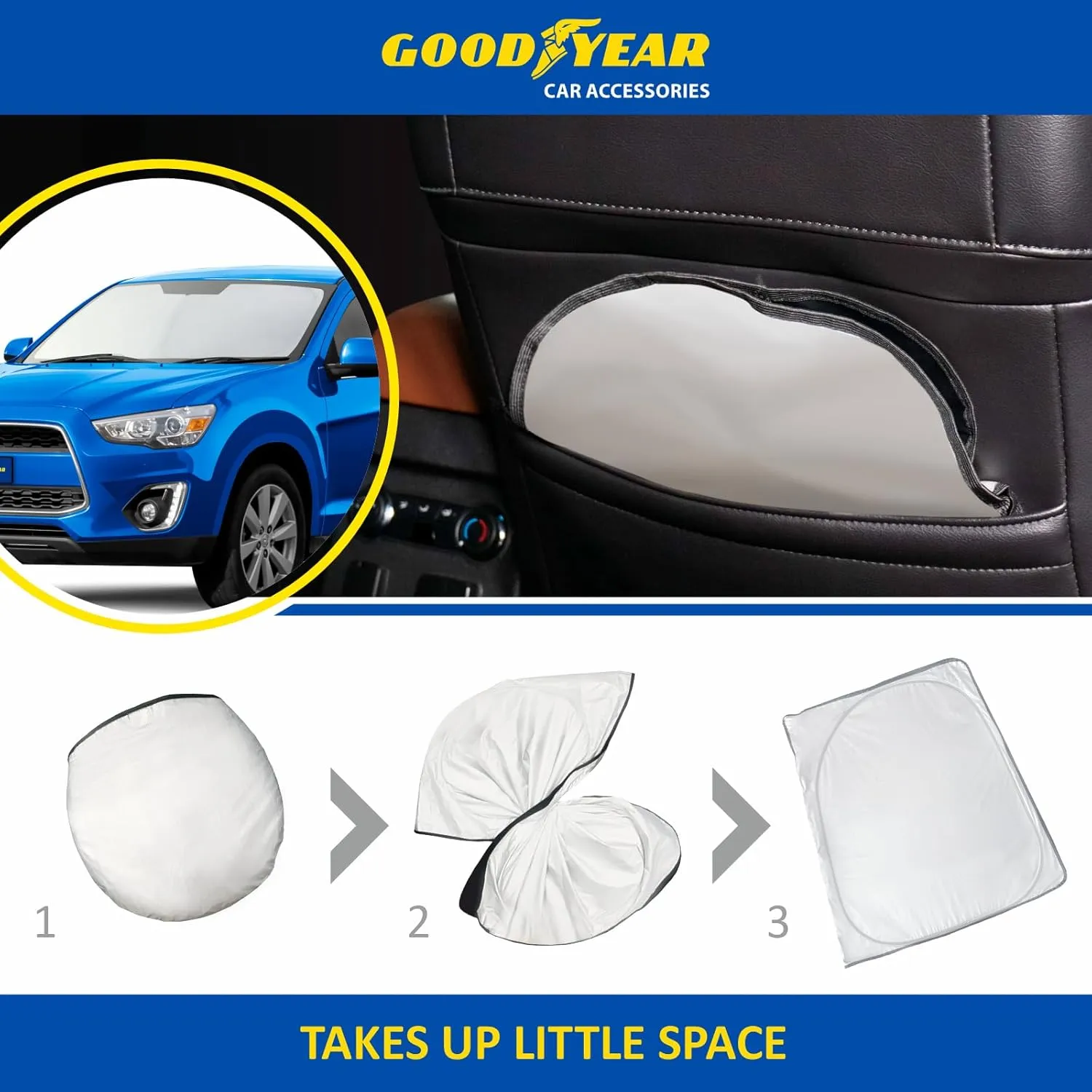 Goodyear Foldable Windshield Sunshade for Mitsubishi Outlander Sport 2011-2025, Car Accessories, Sunshade Cover, Sun Shade Car Windshield, Window Sun Blocker - GY008263