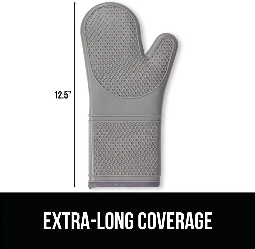 GORILLA GRIP Heat Resistant Durable Silicone Oven Mitts, BPA-Free Protective Grilling Potholders, Soft Cotton Lining, Flexible Waterproof Cooking Mitt Set, Kitchen Home Essentials, 12.5x8.3, Gray