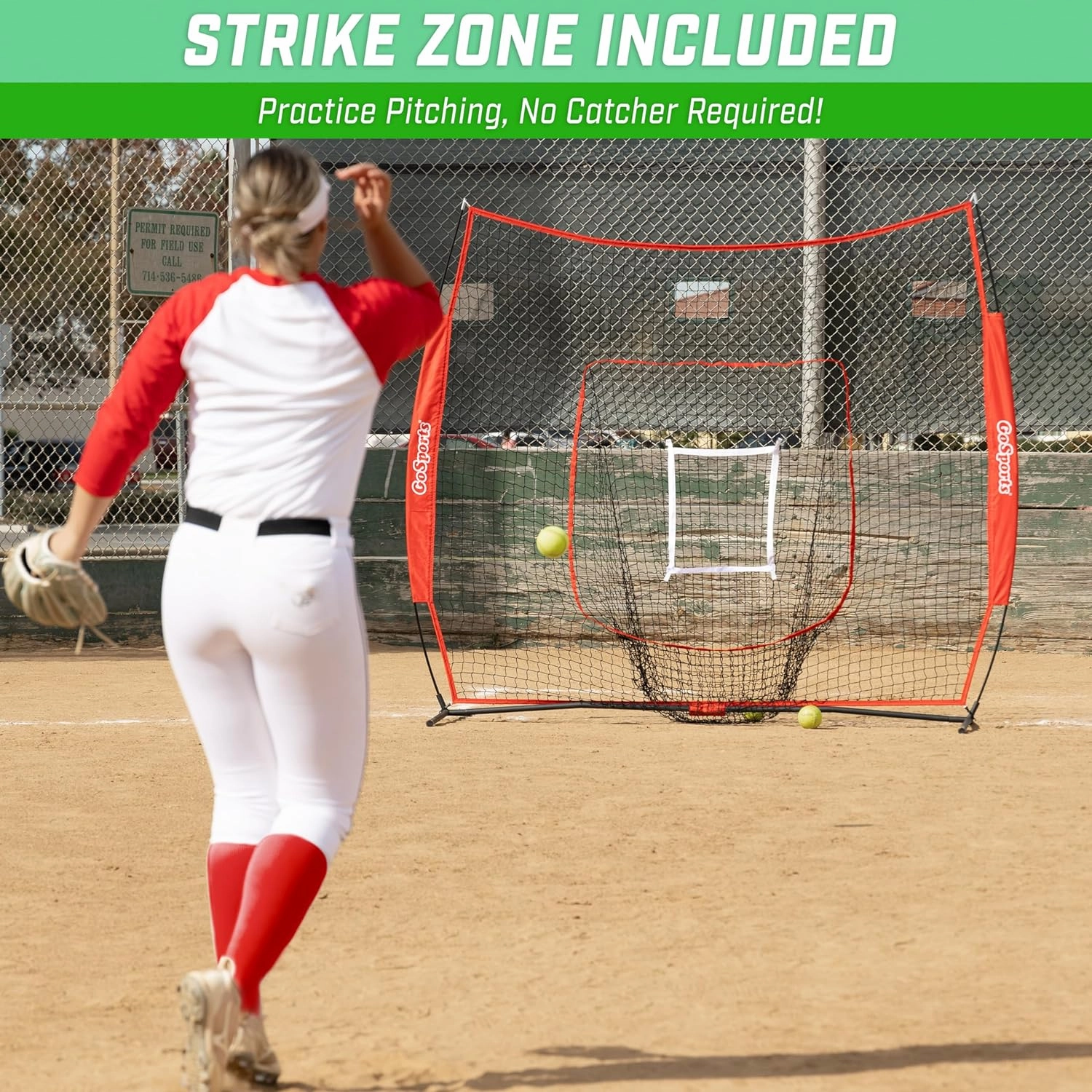 GoSports 7x7 ft Baseball & Softball Nets - Available in Team Colors - Batting & Pitching Net with Strike Zone