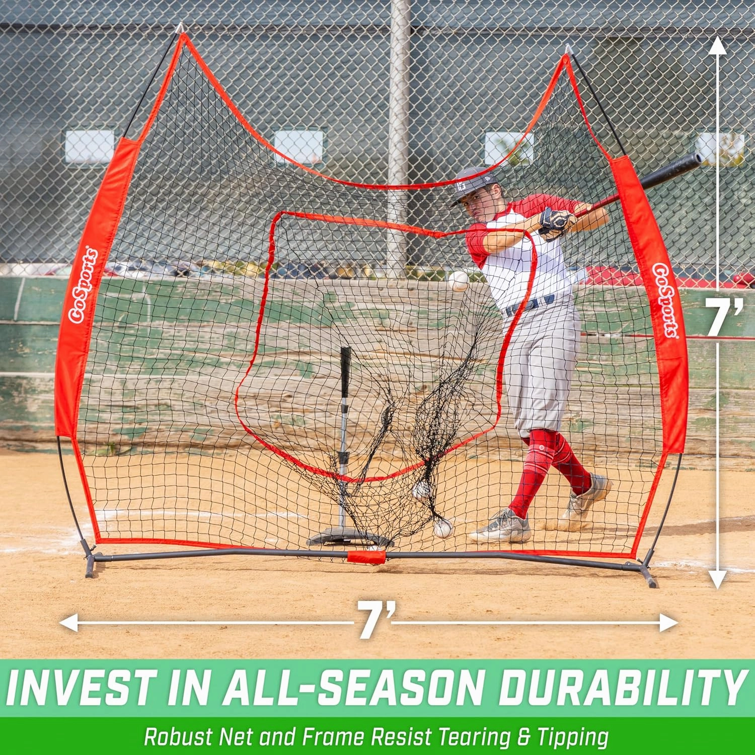 GoSports 7x7 ft Baseball & Softball Nets - Available in Team Colors - Batting & Pitching Net with Strike Zone