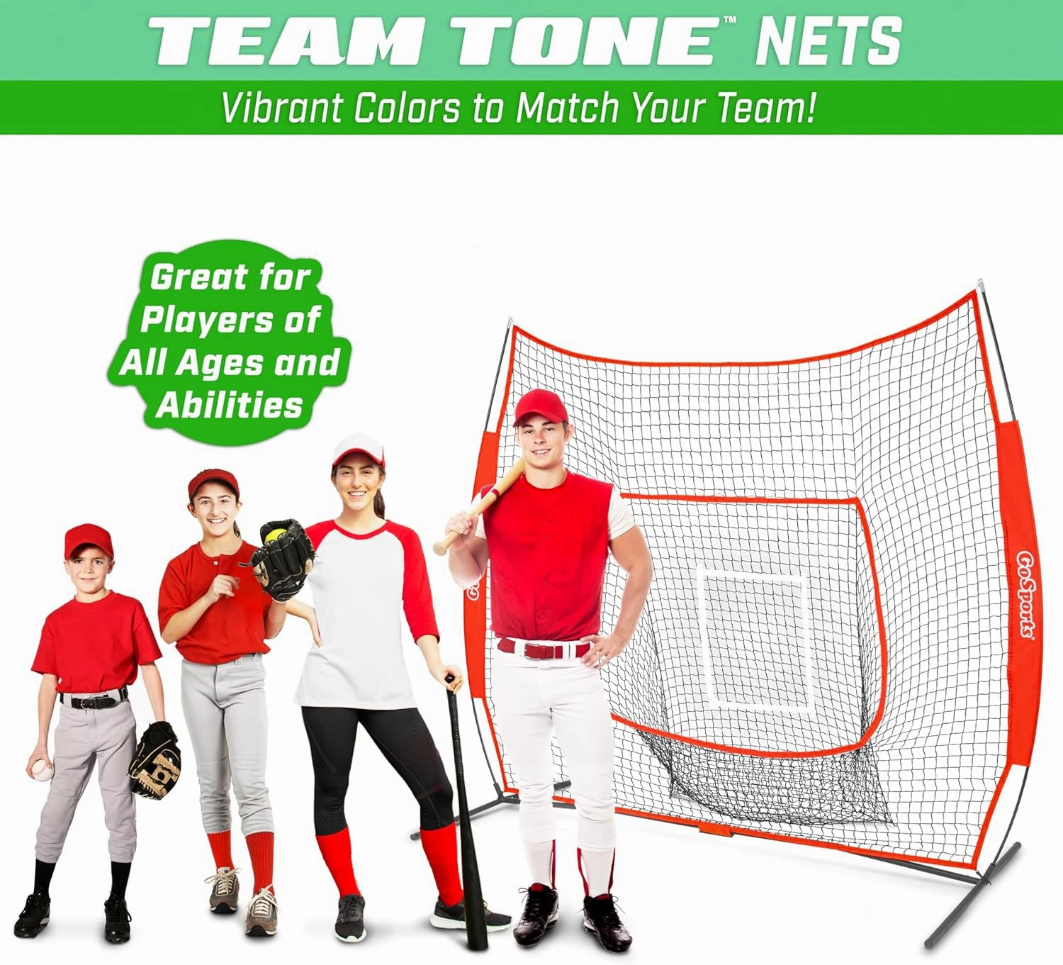 GoSports 7x7 ft Baseball & Softball Nets - Available in Team Colors - Batting & Pitching Net with Strike Zone