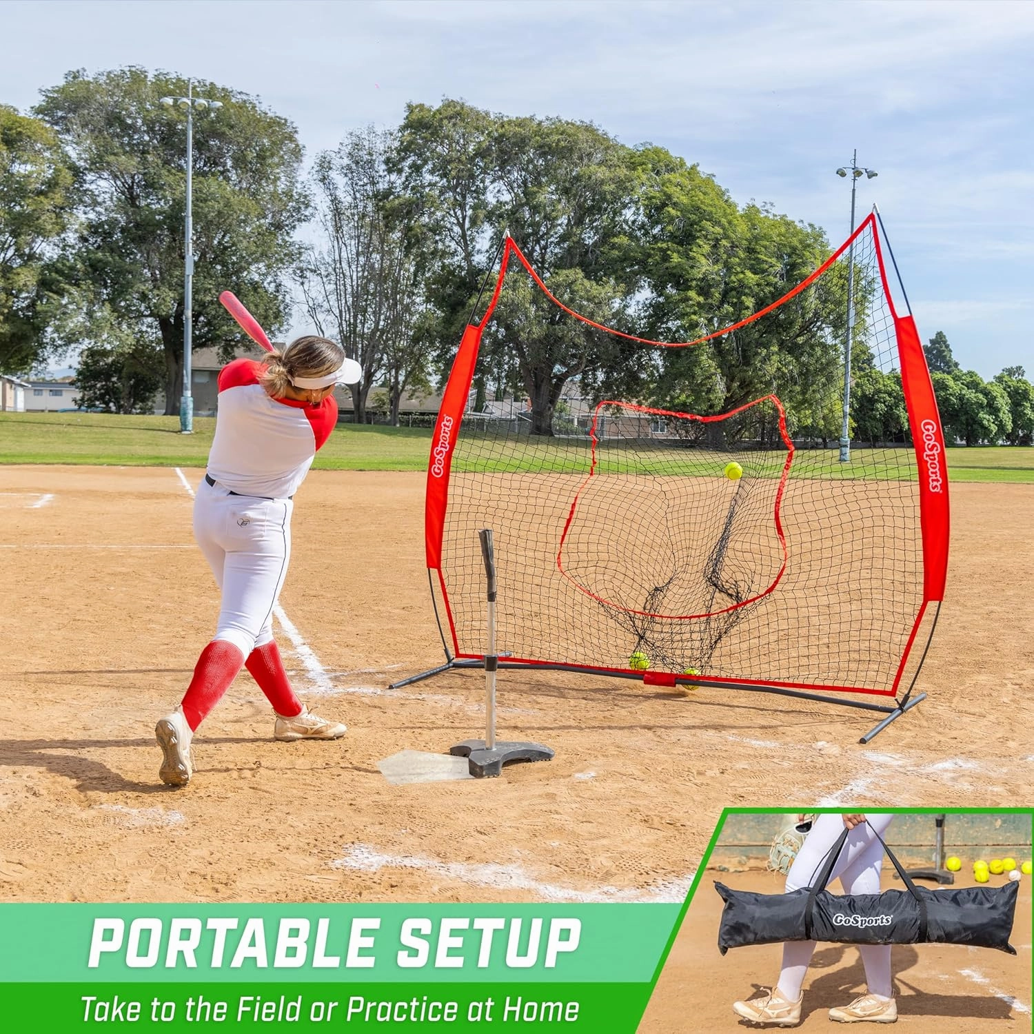 GoSports 7x7 ft Baseball & Softball Nets - Available in Team Colors - Batting & Pitching Net with Strike Zone