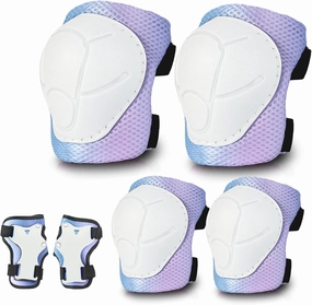 Gradient Color Kids Protective Gear Set Knee Pads for Kid 2-14 Years,W/ Adjustable Strap Kids/Youth Knee Pads Elbow Pads Wrist Guards Set for Inline Roller Skates,Cycling,BMX Bike,Skateboard,Scooter