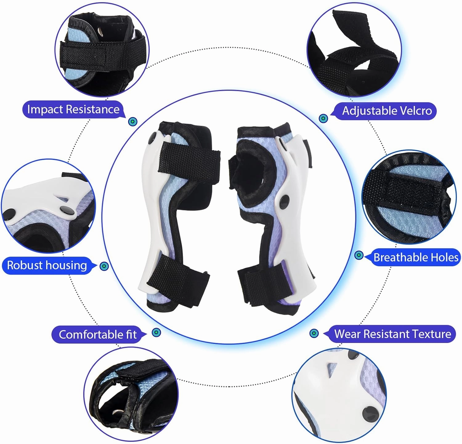 Gradient Color Kids Protective Gear Set Knee Pads for Kid 2-14 Years,W/ Adjustable Strap Kids/Youth Knee Pads Elbow Pads Wrist Guards Set for Inline Roller Skates,Cycling,BMX Bike,Skateboard,Scooter