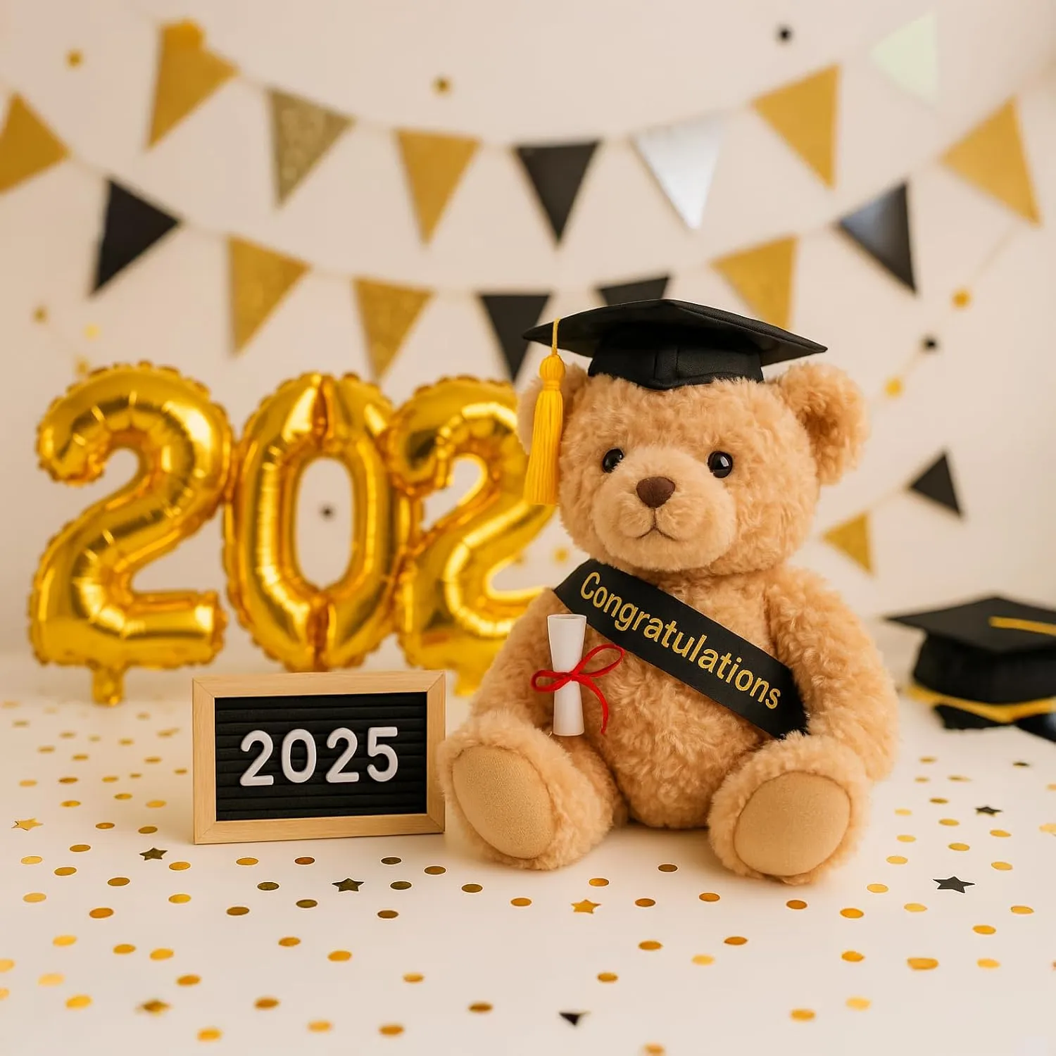 Graduation Gifts Teddy Bear Stuffed Animal Plush Toy with Doctoral Tam Velvet Gold Bullion Tassel Diploma for Man Women Girls Boys Congratulatory Party