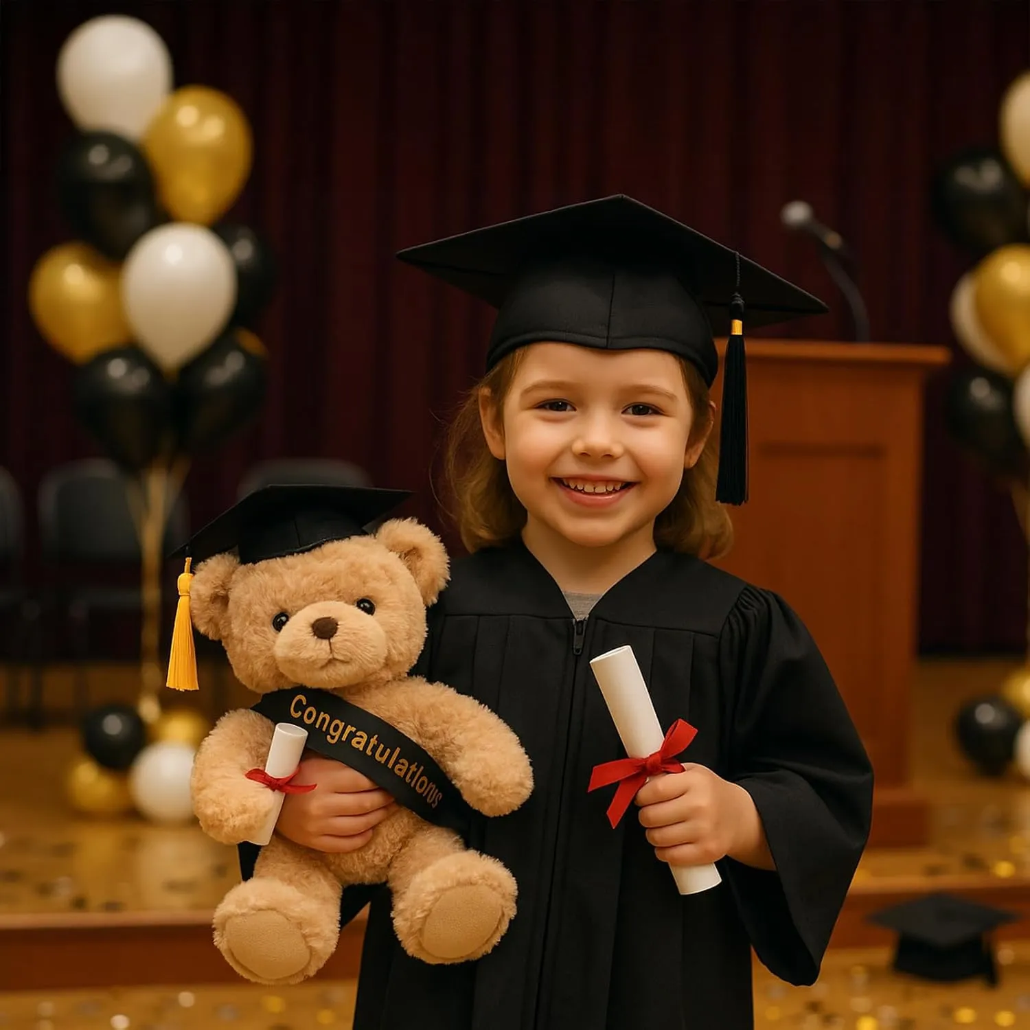 Graduation Gifts Teddy Bear Stuffed Animal Plush Toy with Doctoral Tam Velvet Gold Bullion Tassel Diploma for Man Women Girls Boys Congratulatory Party