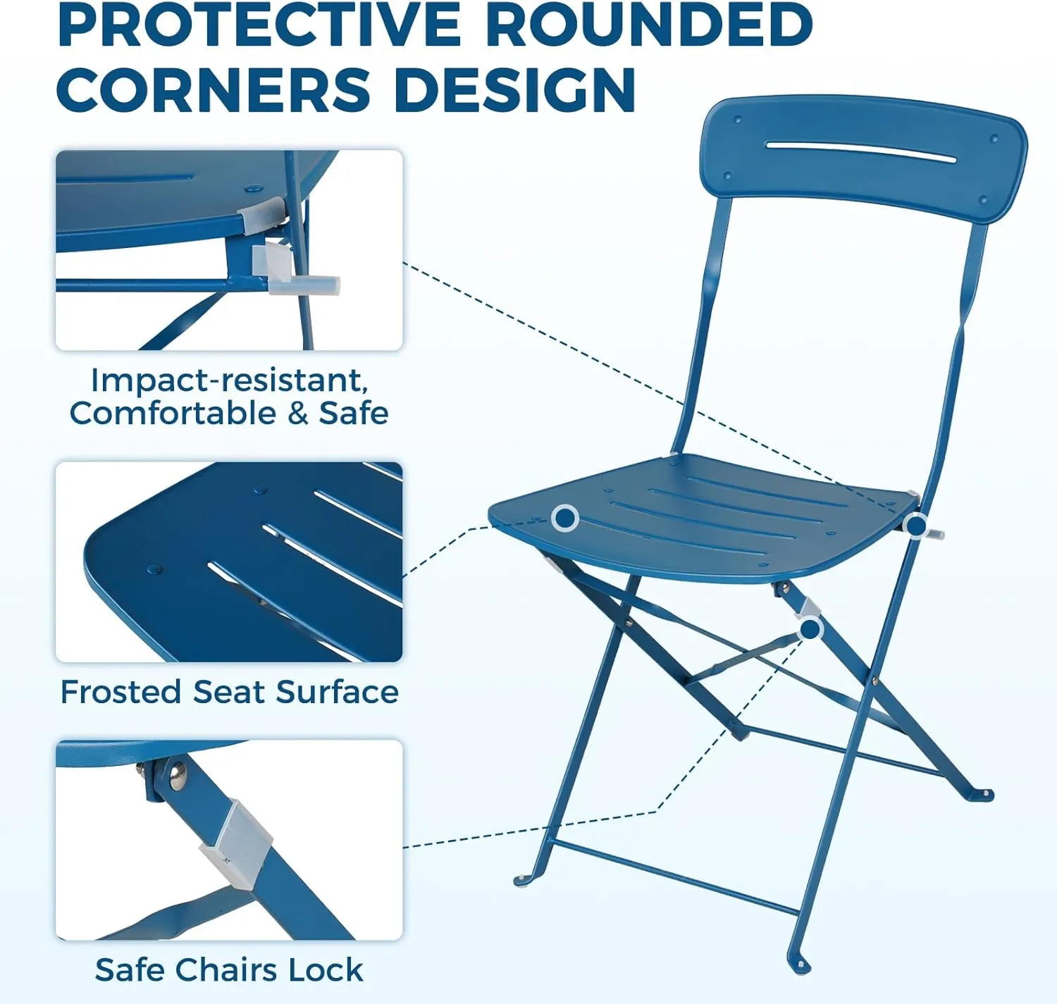 Grand patio Premium Frame Patio Bistro Set, Colorful Folding Outdoor Patio Furniture Sets, 3-Piece Patio Table and Chair Set, Peacock Blue