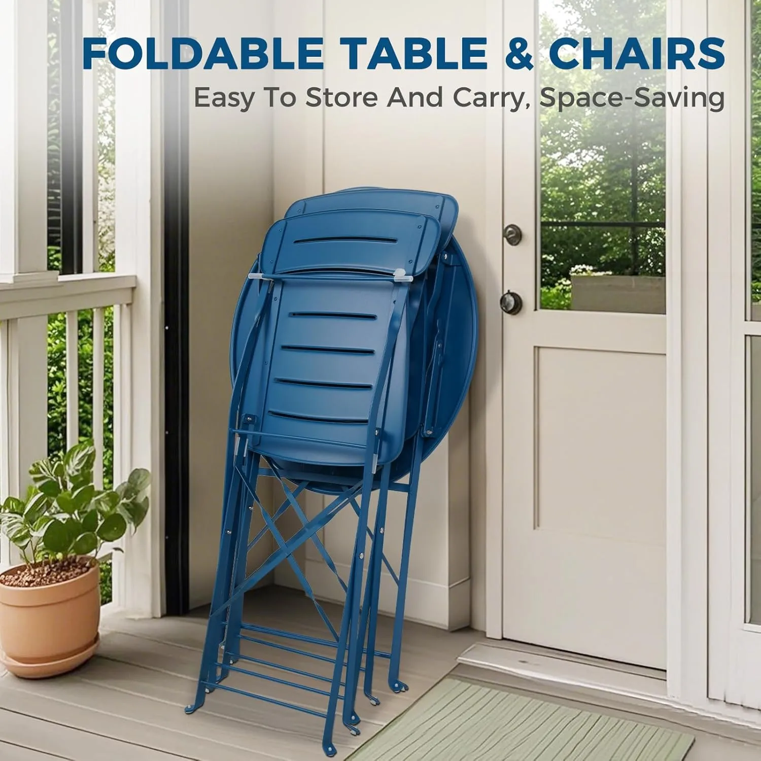 Grand patio Premium Frame Patio Bistro Set, Colorful Folding Outdoor Patio Furniture Sets, 3-Piece Patio Table and Chair Set, Peacock Blue