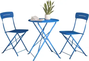 Grand patio Premium Frame Patio Bistro Set, Colorful Folding Outdoor Patio Furniture Sets, 3-Piece Patio Table and Chair Set, Peacock Blue
