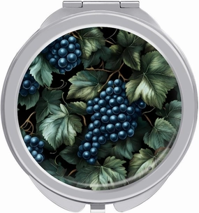 Grapes and Leaves at Night Travel Makeup Mirror 2-Sided 1x 2X Magnification Portable Mini Mirror for Handbag Purse Pocket