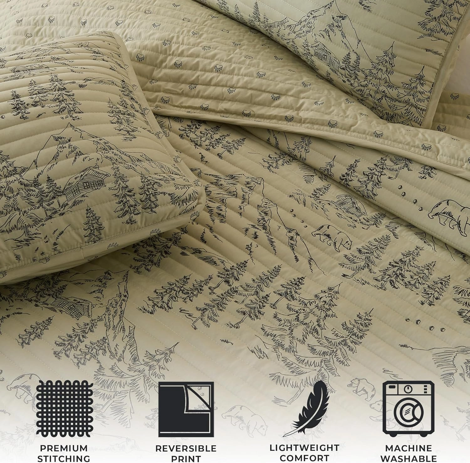 Great Bay Home Full/Queen Reversible Rustic Lodge Bear Bedspread Quilt with Shams - All Season Cabin Coverlet Bedding Set (Includes 1 Quilt, 2 Pillow Shams)