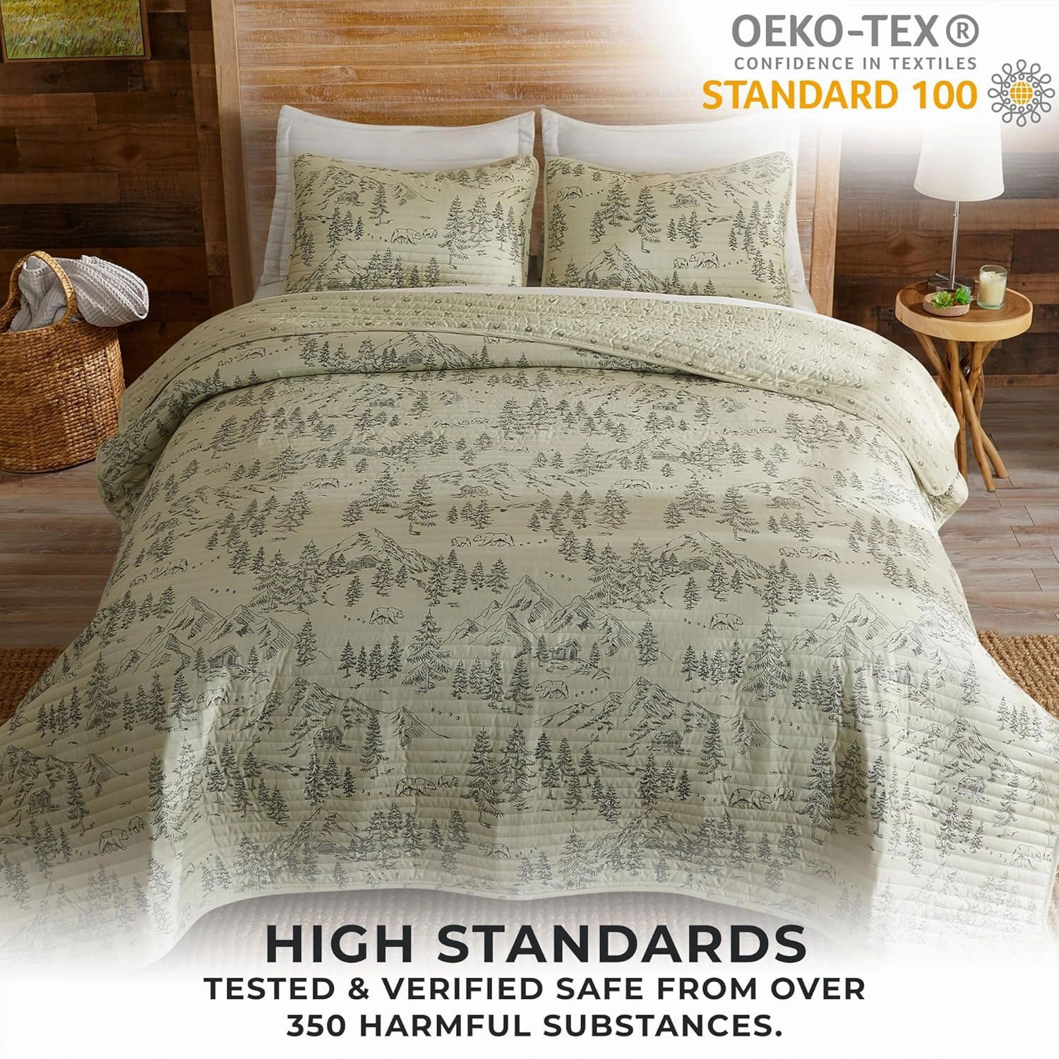 Great Bay Home Full/Queen Reversible Rustic Lodge Bear Bedspread Quilt with Shams - All Season Cabin Coverlet Bedding Set (Includes 1 Quilt, 2 Pillow Shams)
