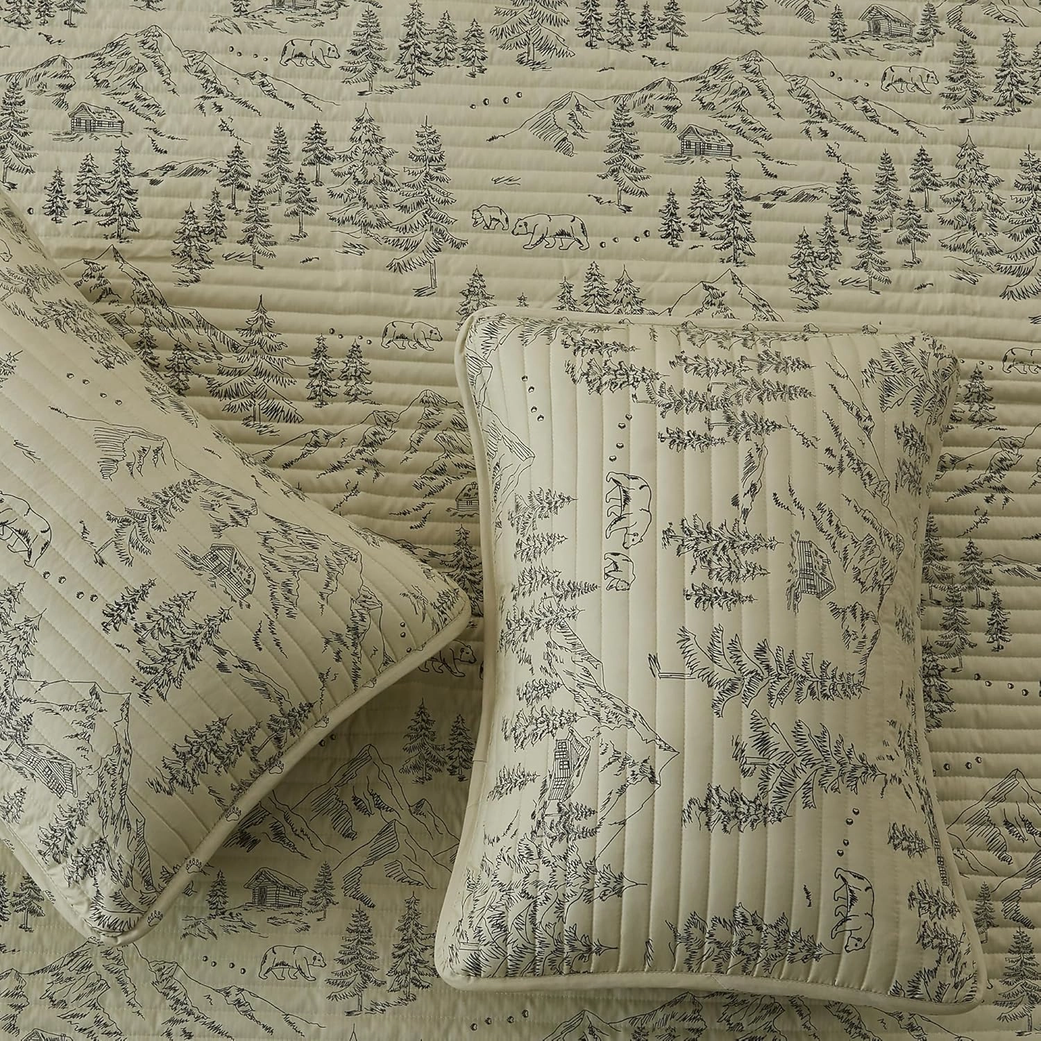 Great Bay Home Full/Queen Reversible Rustic Lodge Bear Bedspread Quilt with Shams - All Season Cabin Coverlet Bedding Set (Includes 1 Quilt, 2 Pillow Shams)