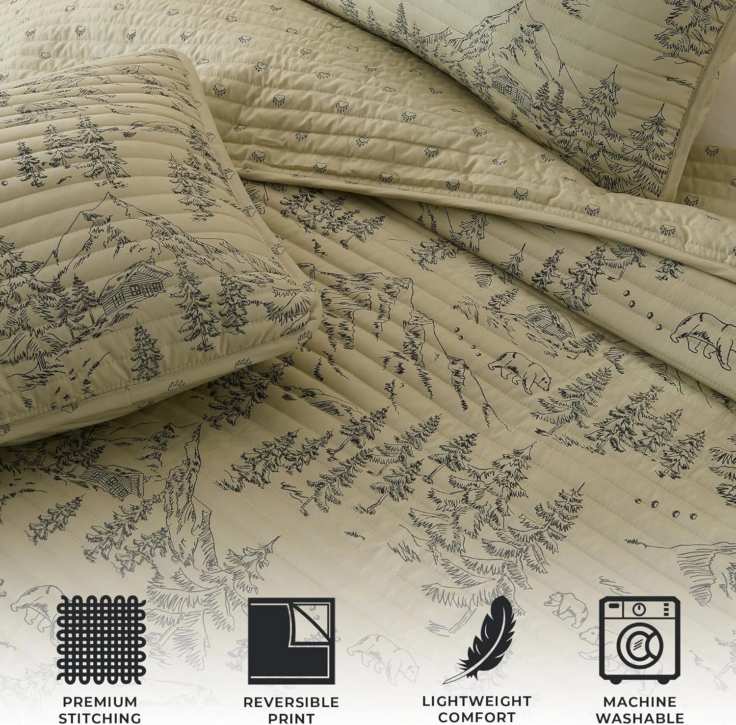Great Bay Home King Reversible Rustic Lodge Bear Bedspread Quilt with Shams - All Season Cabin Coverlet Bedding Set (Includes 1 Quilt, 2 Pillow Shams)