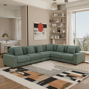 Green Corduroy Sofa Set, L-Shaped Modular Sofa, Left-Hand Facing Sectional Sofa Sets, Modular Couch Set for Living Room