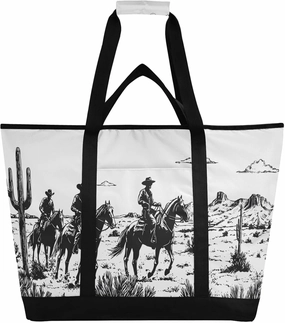 Grey Style Western Cowboy Reusable Insulated Lunchbox Cooler Bag, Leakproof Kitchen Grocery Bag Collapsible Portable Cooler Tote Bag for Picnic, Camping, Office, Travel