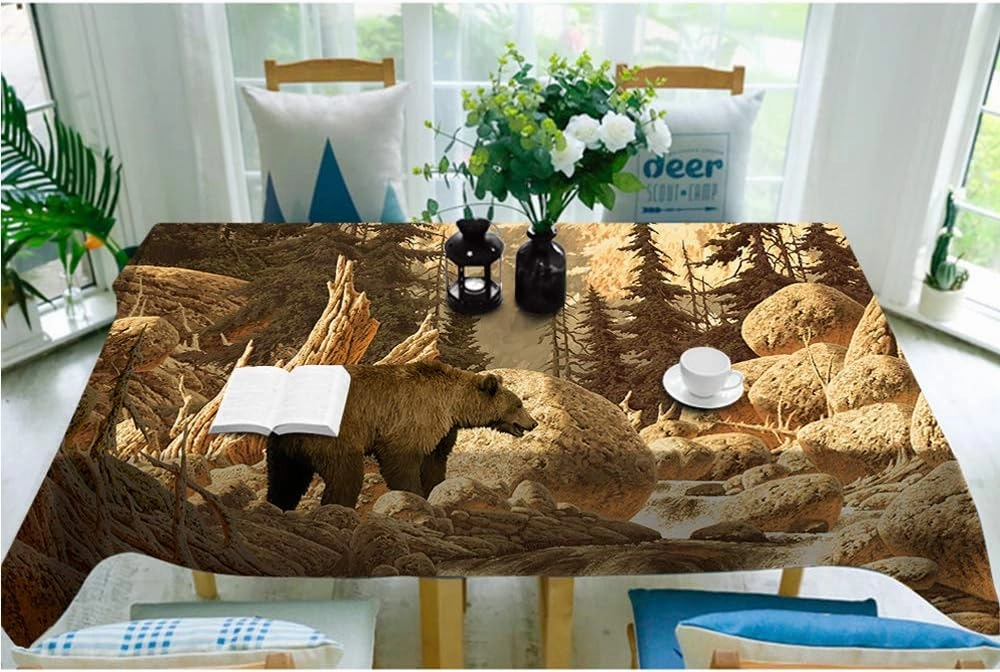 Grizzly Bear Tablecloth - 52x70 Inch Animal Wilderness Forest Mountain Nature Yellowstone Rectangle Picnic BBQ Table Cloth Polyester