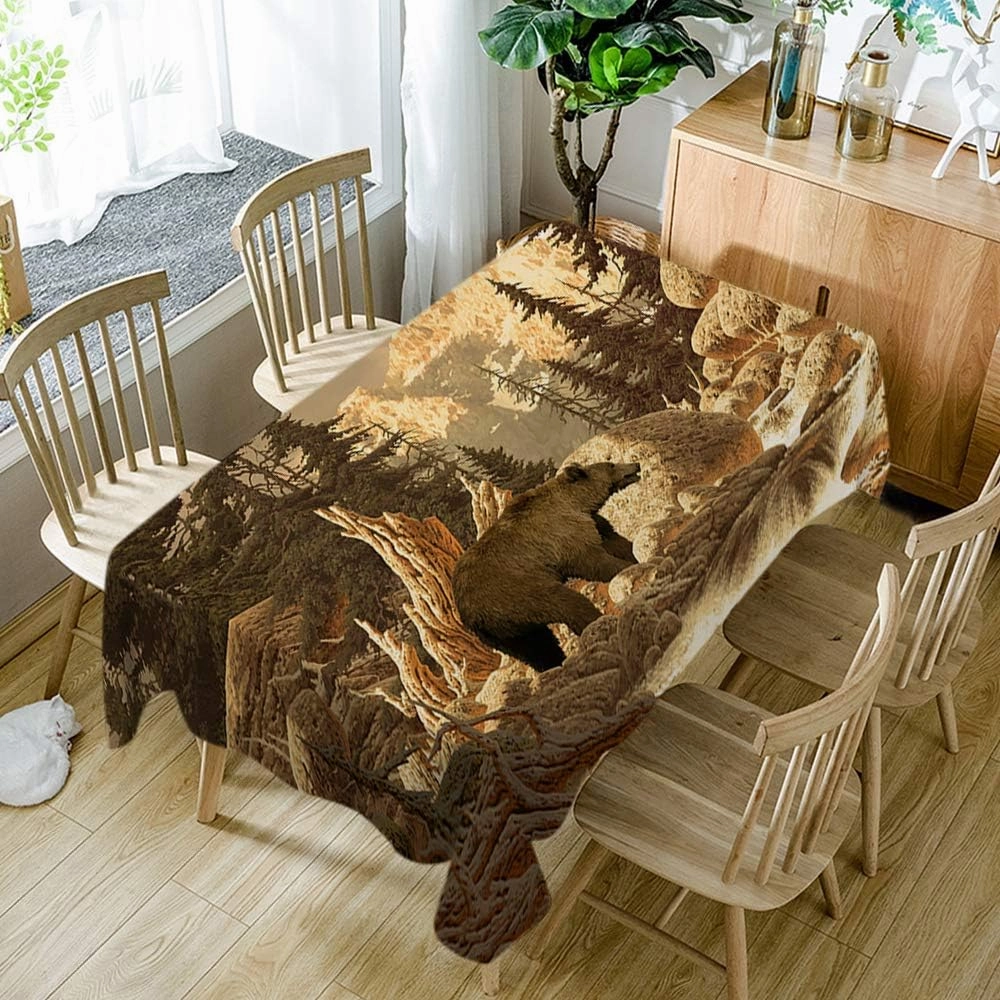 Grizzly Bear Tablecloth - 52x70 Inch Animal Wilderness Forest Mountain Nature Yellowstone Rectangle Picnic BBQ Table Cloth Polyester