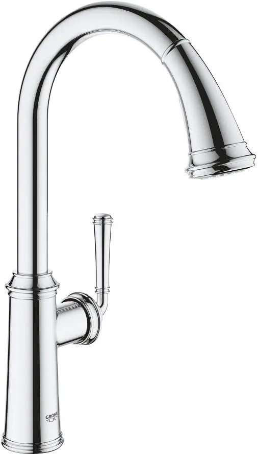 GROHE Gloucester – Single Lever Kitchen Sink Pull Out Mixer Tap (High C-Spout, 2 Spray Options, 28 mm Ceramic Cartridge, 360° Swivel Range, Tails 3/8 Inch), Quick Mount Included, Chrome, 30422000